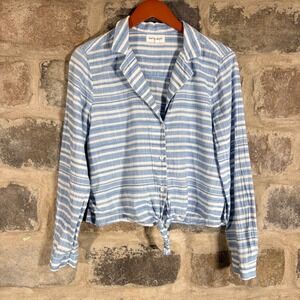 Bella Dahl Blue White Stripe Tie Front Collared Button‎ Up Shirt Women Medium